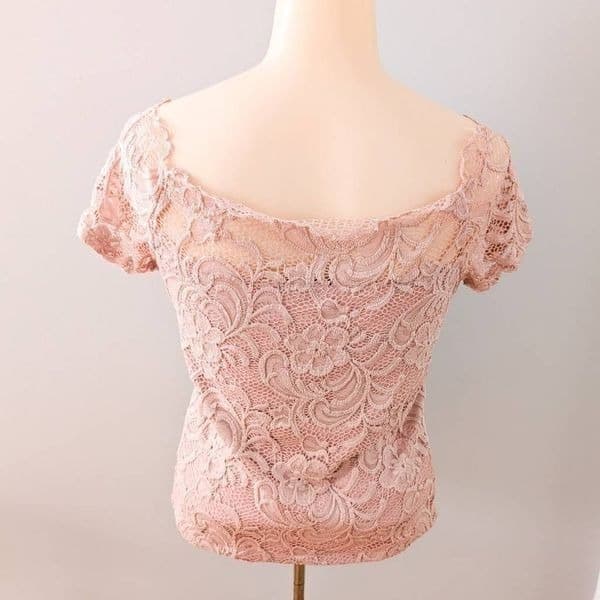 Ambiance Pink Blush Lace Short Sleeve Blouse - Thumbnail 3