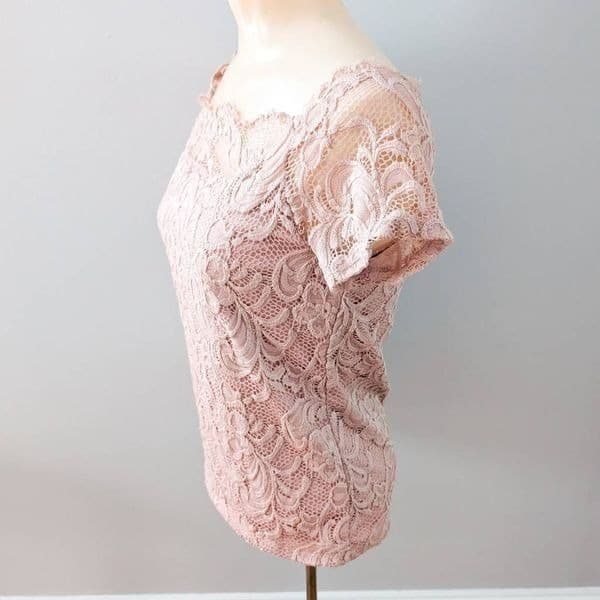 Ambiance Pink Blush Lace Short Sleeve Blouse - Thumbnail 2