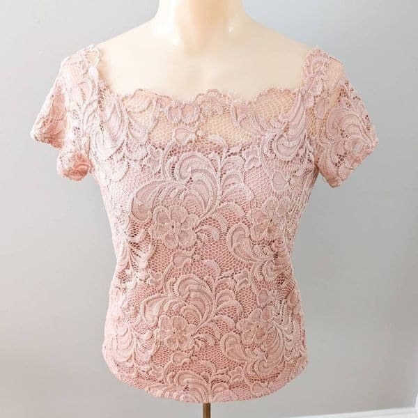 Ambiance Pink Blush Lace Short Sleeve Blouse