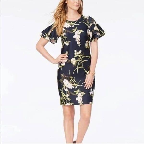 Tommy Hilfiger Floral Ruffled Sleeve Bodycon Dress