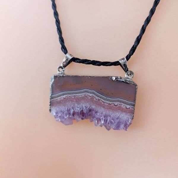 Amethyst Slice Crystal Pendant Necklace - Thumbnail 3
