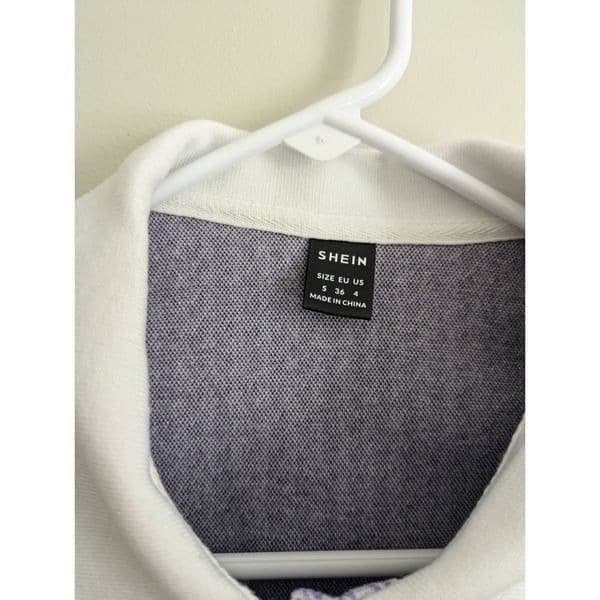 Shein Houndstooth Purple Collared Cropped Polo Tee - Thumbnail 4