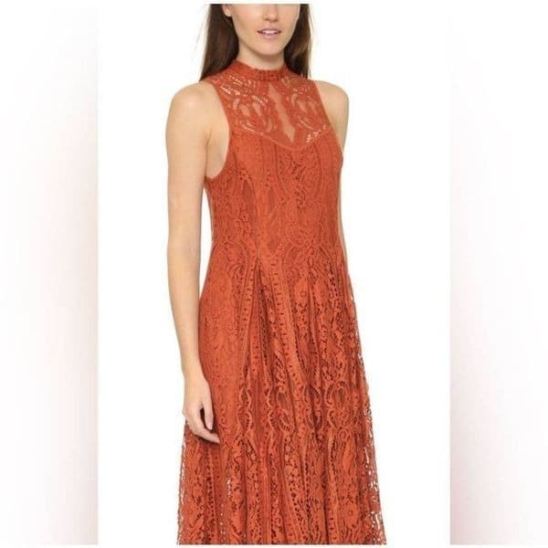 Free People Angel Rays Copper Lace Dress - Thumbnail 3