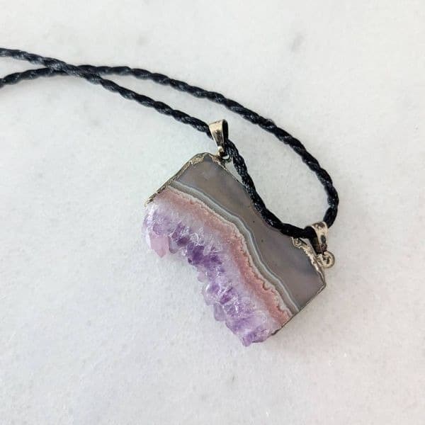 Amethyst Slice Crystal Pendant Necklace
