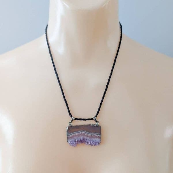 Amethyst Slice Crystal Pendant Necklace - Thumbnail 2