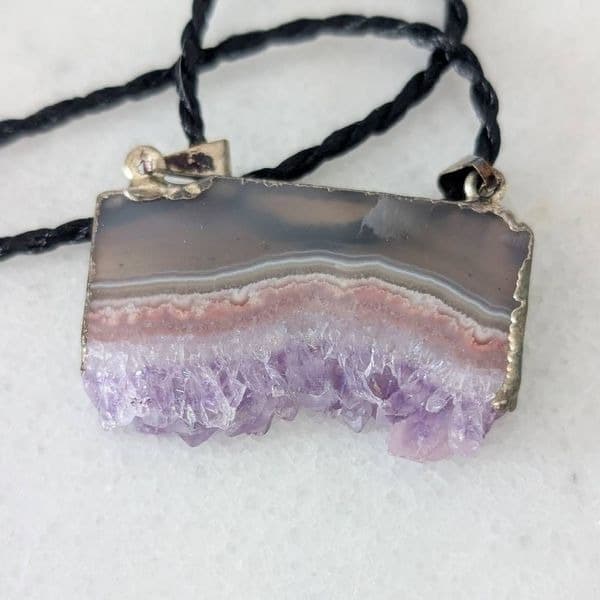 Amethyst Slice Crystal Pendant Necklace - Thumbnail 5