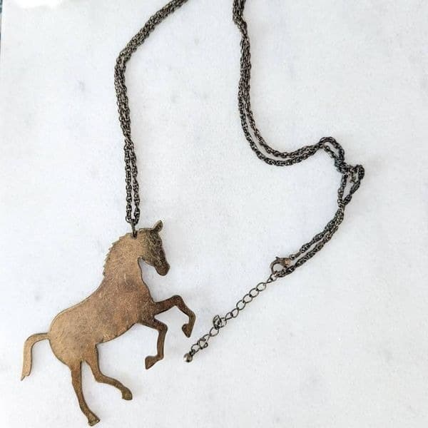 Bronze Horse Pendant Long Chain Necklace - Thumbnail 2