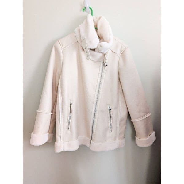 Vigoss Shearling Faux Leather Jacket Off White