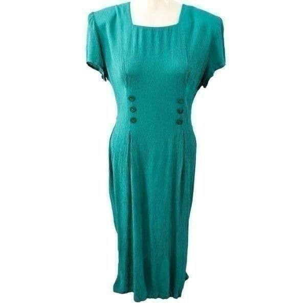 Vintage Betsy Lauren Teal Square Neck Midi Dress