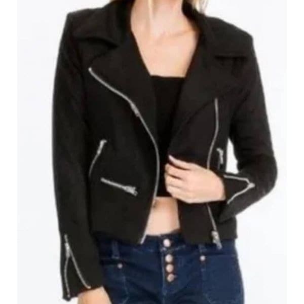 Olivaceous Black Moto Suede Zipper Jacket - Thumbnail 2