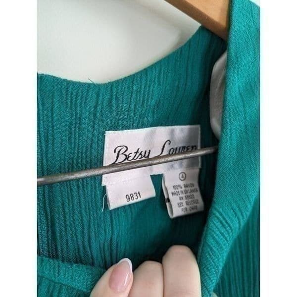 Vintage Betsy Lauren Teal Square Neck Midi Dress - Thumbnail 8