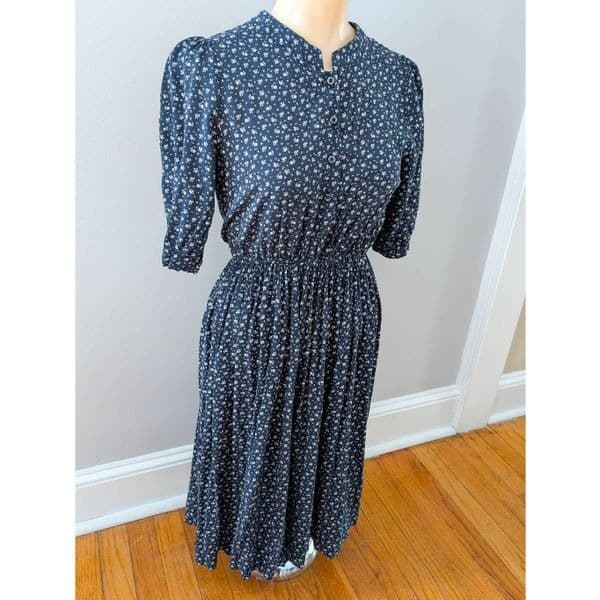 Behind Talk Navy Floral Prairie Midi Dress - Thumbnail 3