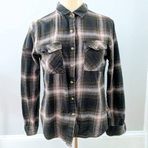 Passport Brown and Pink Plaid Flannel Button Up Top - Thumbnail 2