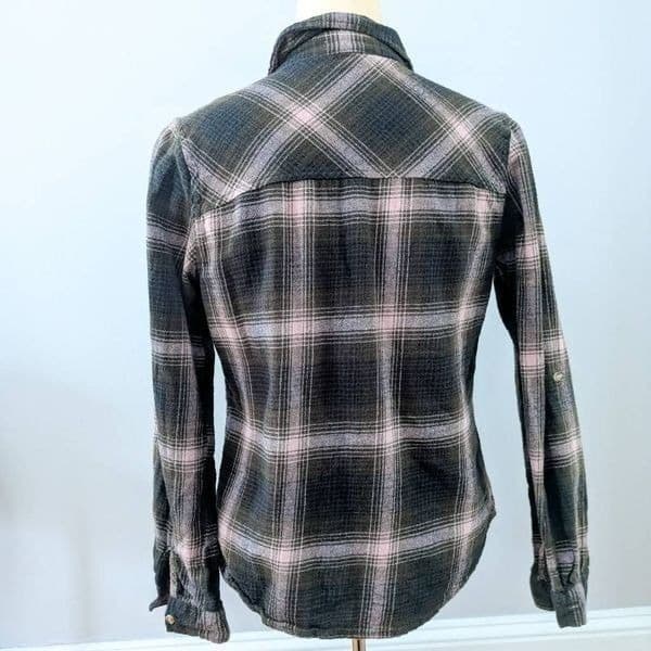 Passport Brown and Pink Plaid Flannel Button Up Top - Thumbnail 3