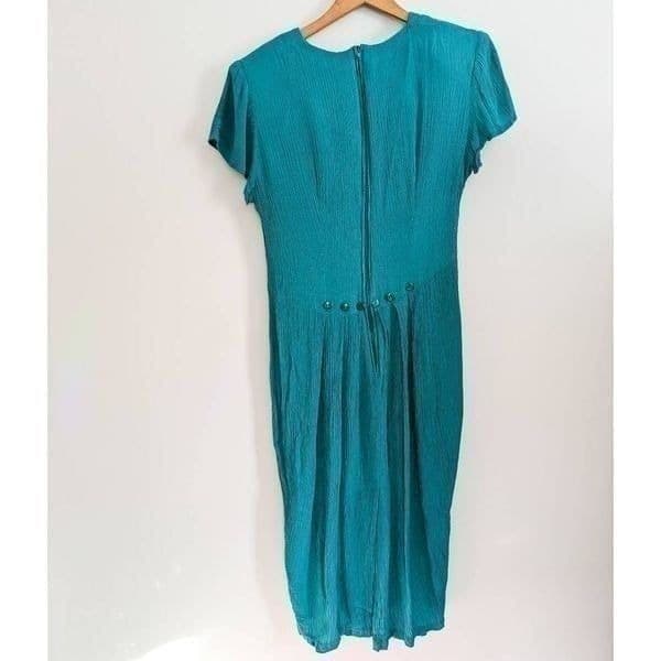 Vintage Betsy Lauren Teal Square Neck Midi Dress - Thumbnail 5