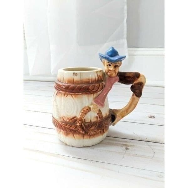 Vtg Cowboy Beer Barrel Mug Made in Japan