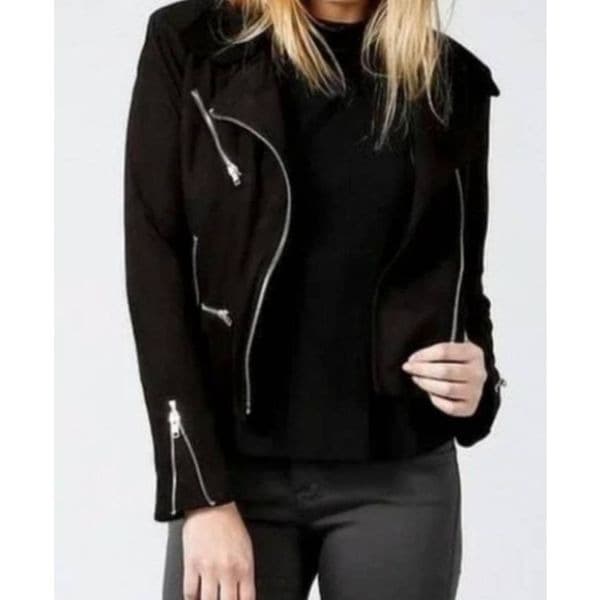 Olivaceous Black Moto Suede Zipper Jacket - Thumbnail 3