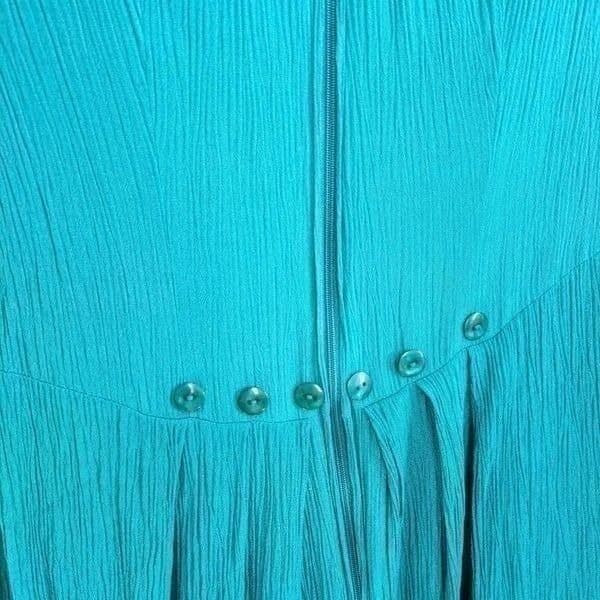Vintage Betsy Lauren Teal Square Neck Midi Dress - Thumbnail 6