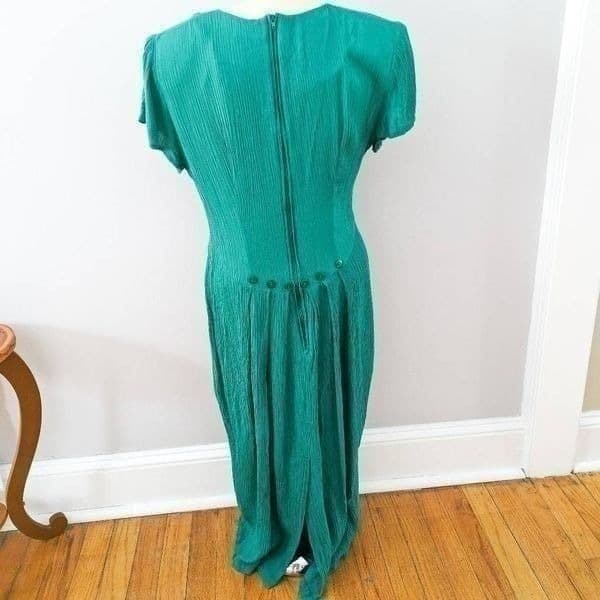 Vintage Betsy Lauren Teal Square Neck Midi Dress - Thumbnail 2