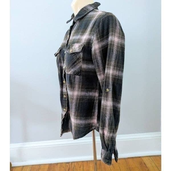 Passport Brown and Pink Plaid Flannel Button Up Top - Thumbnail 4