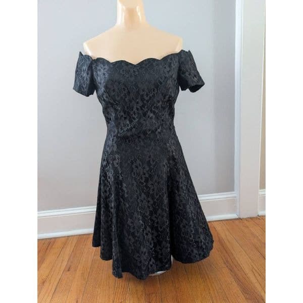 Vintage 90s Roberta Bridal Black Lace A-Line Dress 7/8 - Thumbnail 2