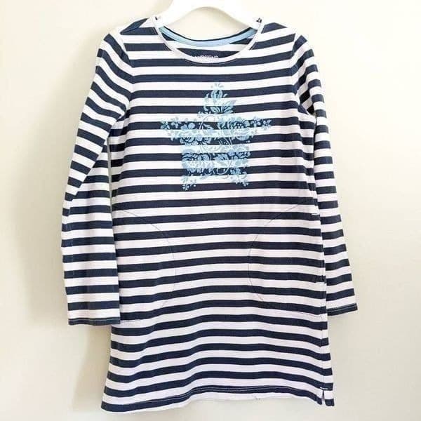 Lands End Girls Navy Striped Dress