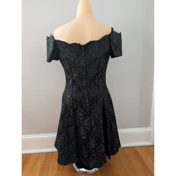 Vintage 90s Roberta Bridal Black Lace A-Line Dress 7/8 - Thumbnail 3