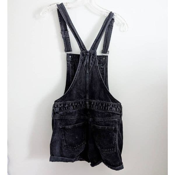 Madewell High Rise Washed Black Denim Adirondack Shortalls - Thumbnail 4