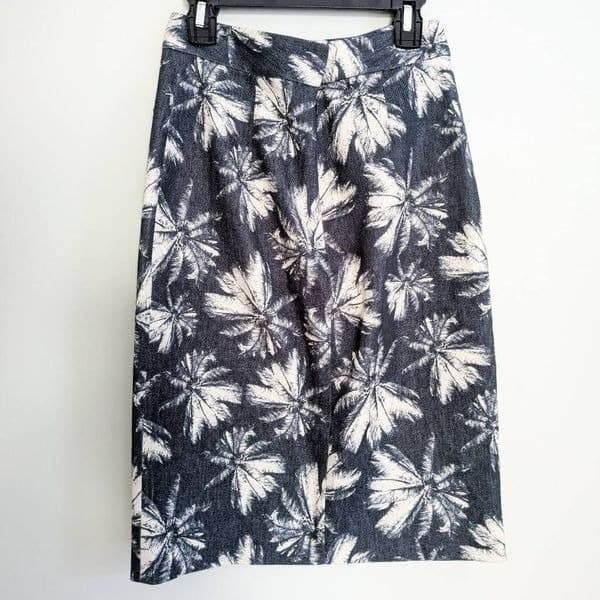 L'AGENCE Palm Tree Print Denim Pencil Skirt - Thumbnail 3