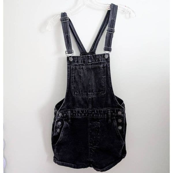 Madewell High Rise Washed Black Denim Adirondack Shortalls - Thumbnail 3