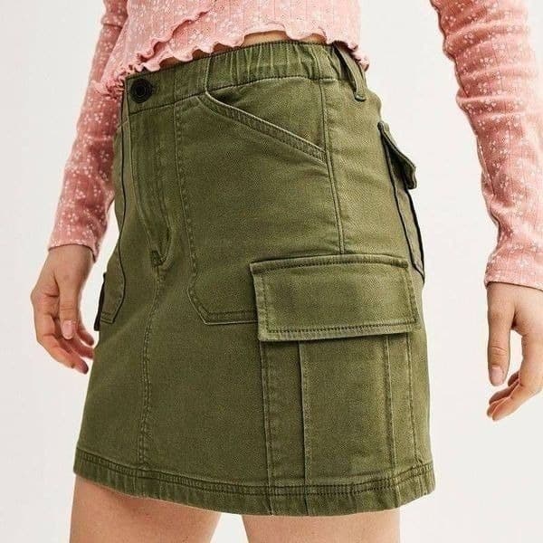 SO Juniors Cargo Utility Skirt Green - Thumbnail 2