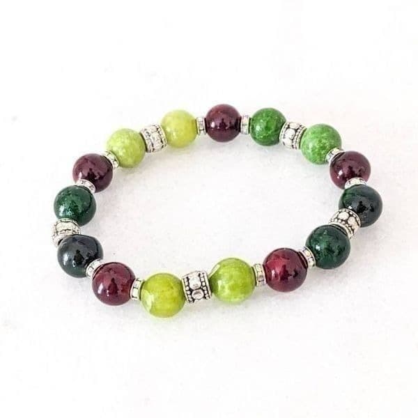 Green Red and Silver Bead Bracelet - Thumbnail 2