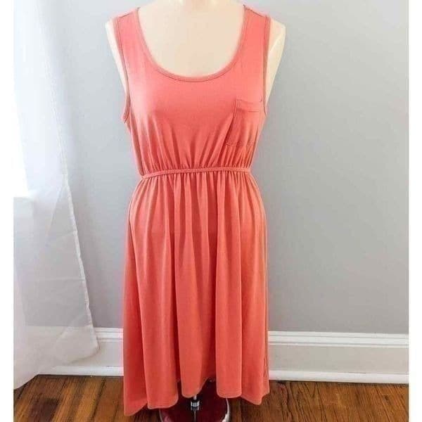Mix and Co Coral Sleeveless High Low Pocket Dress - Thumbnail 7