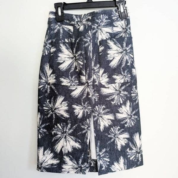L'AGENCE Palm Tree Print Denim Pencil Skirt - Thumbnail 4