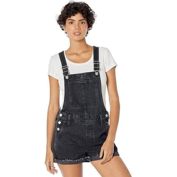 Madewell High Rise Washed Black Denim Adirondack Shortalls