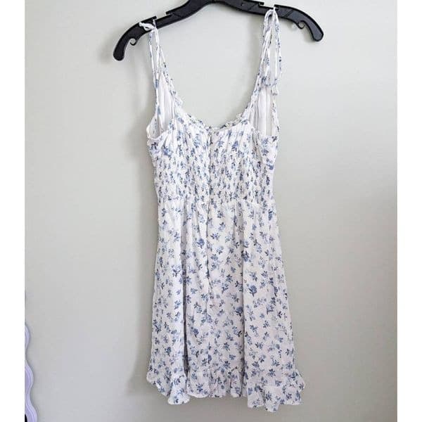 Olivaceous Ruffle White and Blue Floral Dress - Thumbnail 2