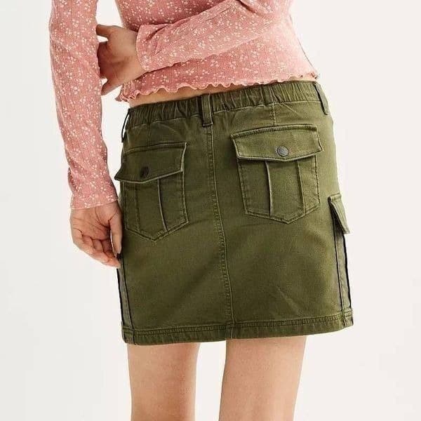 SO Juniors Cargo Utility Skirt Green - Thumbnail 3
