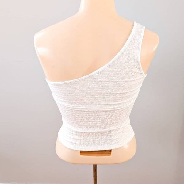 NWOT Antistar One Shoulder White Ruched Top - Thumbnail 2