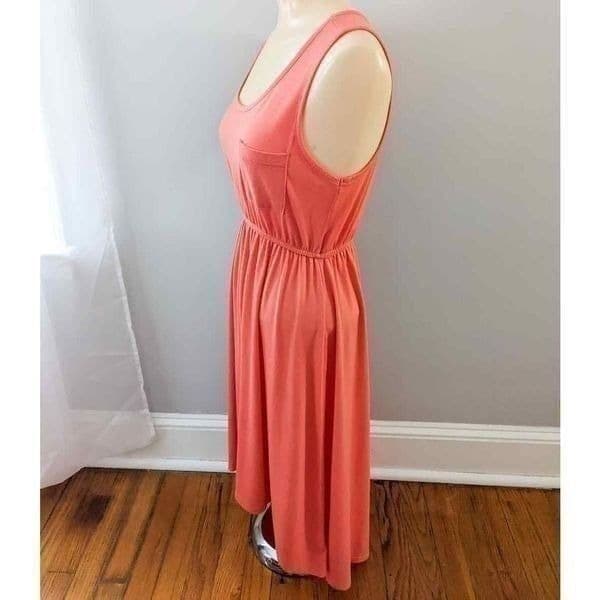 Mix and Co Coral Sleeveless High Low Pocket Dress - Thumbnail 2