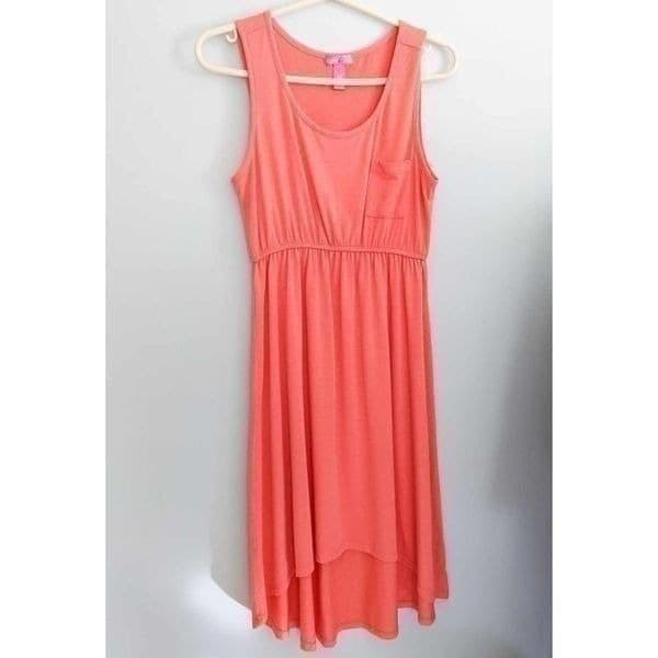 Mix and Co Coral Sleeveless High Low Pocket Dress - Thumbnail 4