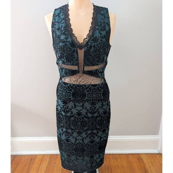 Trixxi Lace Overlay Midi Sheath Dress with Cutouts - Thumbnail 2