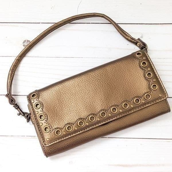 Metallic Bronze Shoulder Wallet Clutch Purse