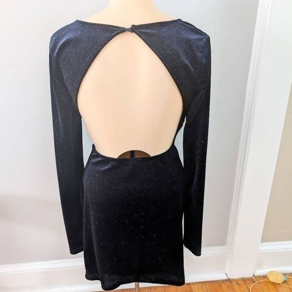 Lovely Day Long Sleeve Blue Glitter Velvet Dress - Thumbnail 2