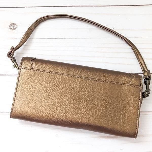 Metallic Bronze Shoulder Wallet Clutch Purse - Thumbnail 4