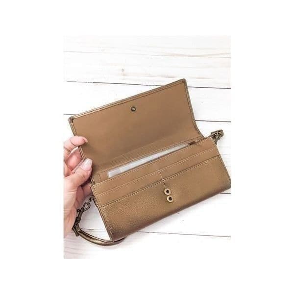 Metallic Bronze Shoulder Wallet Clutch Purse - Thumbnail 3