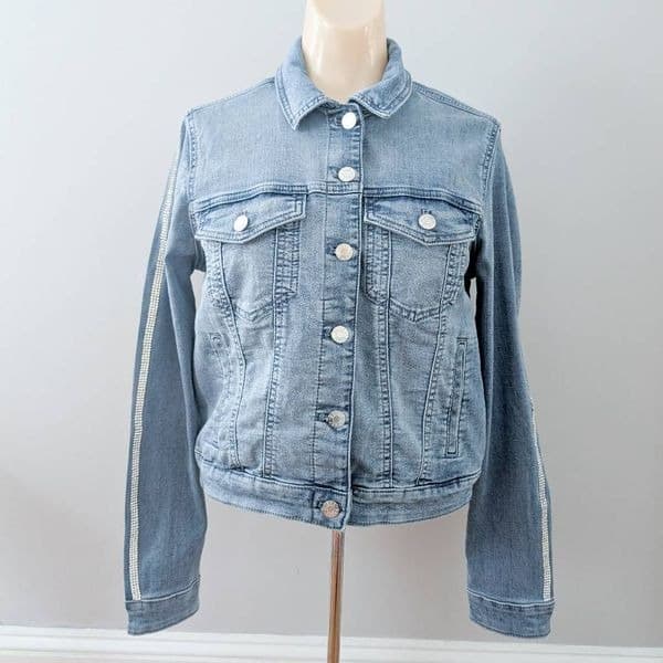 Guess Rhinestoned Sleeve Denim Jean Jacket - Thumbnail 5