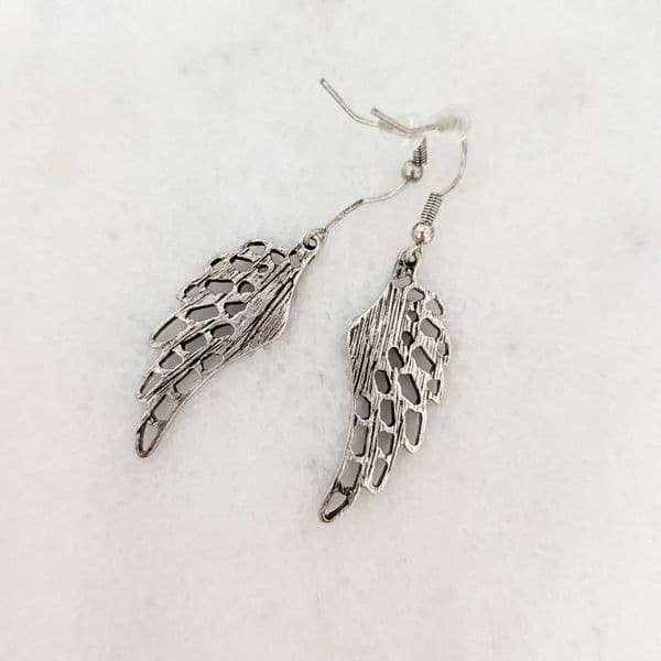 Angel Wings Silver Toned Rhinestone Earrings - Thumbnail 2