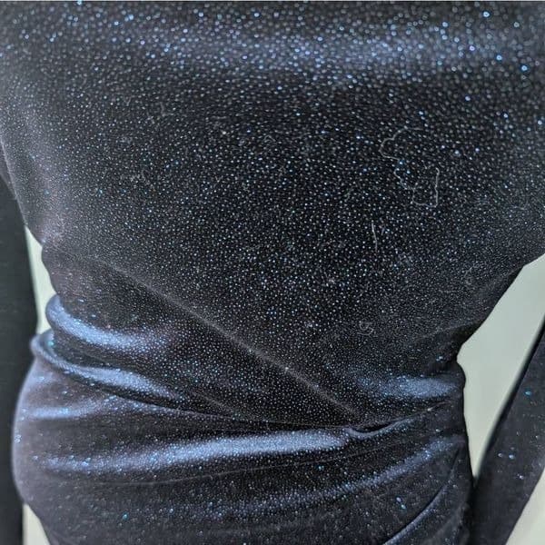 Lovely Day Long Sleeve Blue Glitter Velvet Dress - Thumbnail 5
