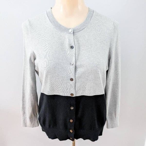 Banana Republic Silk Gray and Black Color Block Cardigan Sweater