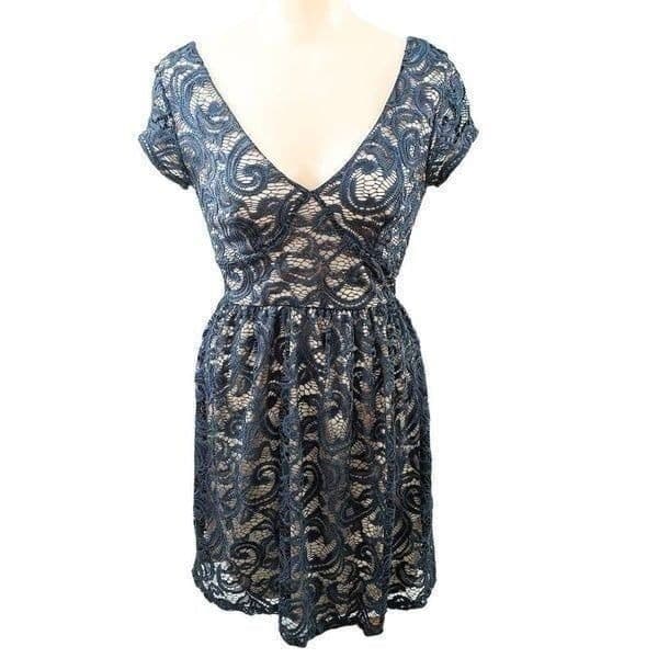Francesca's Indigo Lace Overlay A-Line Dress